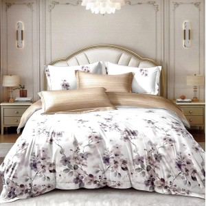 Lenjerie pat dublu,  FINET, 6 piese, Gri, flori