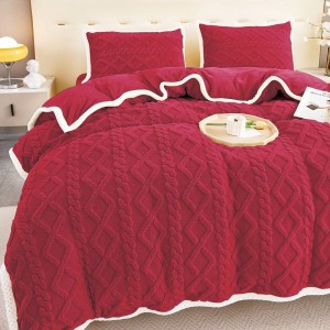 Lenjerie de Pat Cocolino Super Pufoasă cu Tricotaj în Relief – Set 4 Piese pentru Pat Dublu, Calitate Premium pentru somn odihnitor, Rosu