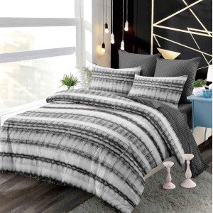 Lenjerie pat dublu,  FINET, cu elastic, 6 piese, Gri, abstract