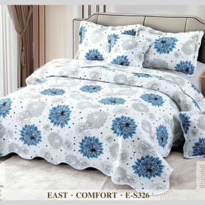 Cuvertură Pat Dublu, 5 Piese, Bumbac 100% Imprimat – Calitate Premium, Exact ca în Poză, cu Imprimeu Durabil, Alb, Bleu, flori