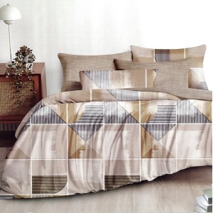 Lenjerie pat dublu,  FINET, 6 piese, Bej, forme geometrice