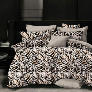 Lenjerie pat dublu,  FINET, 6 piese, Maro, animal print