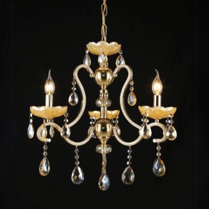 Candelabru RFAN, Model 666-3, Cu Margele Tip Cristal, Metal, 3 X E14, Auriu