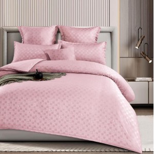 Lenjerie pat dublu,  FINET cu ELASTIC, 6 piese, Roz