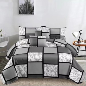 Lenjerie pentru Pat Dublu, Cocolino Premium, 4 Piese – Plușată, Groasă, și Călduroasă, Ideală pentru Iarnă –  Confort Maxim, Antișifonare, Gri, patrate 