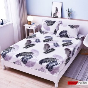 Cearșaf cu Elastic Cocolino 180x200x25 cm – Set cu 2 Fețe de Pernă, Gros și Pufos, Calitate Premium pentru Confort și Eleganță, Alb, Gri, frunze