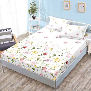 Cearsaf cu elastic, FINET, 160x200cm, 2 fete de perne 50x70cm, Crem, Flori – confort și eleganță pentru patul tău