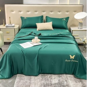 Set luxury cu PILOTA de VARA, din MATASE SATINATA, 4 piese, Verde smarald Set luxury cu PILOTA de VARA, din MATASE SATINATA, 4 piese, Verde smarald