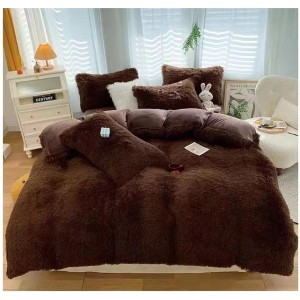 Lenjerie pat dublu, Super Pufoasa COCOLINO Fluffy, 4 piese, maro