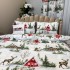 Set Lenjerie Pat Dublu Crăciun 4 Piese + 2 Draperii 150x235cm din Bumbac Ranforsat – Confort și Eleganță, Fabricat în România, Bleu, Verde, Rosu, peisaj montan de iarna, brazi, cabane, cerbi [7]