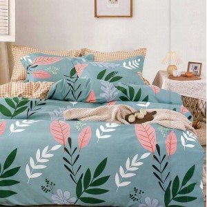 Lenjerie pat dublu,  FINET, 6 piese, Bleu, frunze