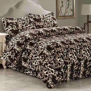 Lenjerie pentru Pat Dublu, Cocolino Premium, 4 Piese – Plușată, Groasă, și Călduroasă, Ideală pentru Iarnă –  Confort Maxim, Antișifonare, Bej, Maro, animal print
