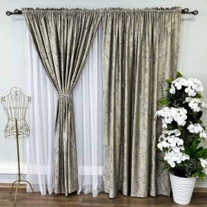 Set 2 Draperii Catifea Asama cu insertii aurii - 2m latime x 2.50m inaltime x Tiv lat, Grej - V3