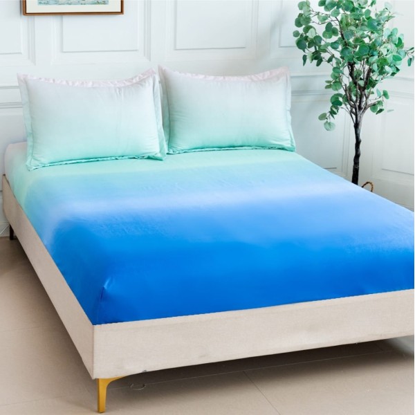 Cearsaf cu elastic, Bumbac Satinat, 160/180x200cm, 2 fete de perne 50x70cm, Albastru [1]