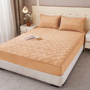 Husă Matlasată Tip Topper din Catifea 180x200cm, cu 2 Fețe de Pernă 50x70cm -  Somn Odihnitor și Susținere pentru Spate, Bej Aluna