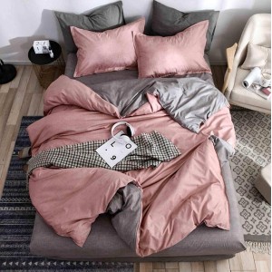 Lenjerie pat dublu, Finet Soft, cu ELASTIC, 4 PIESE, Roz