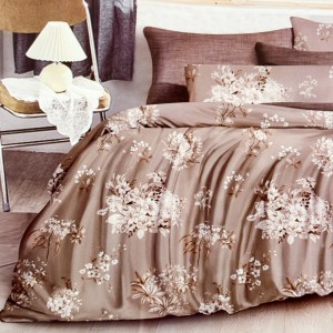 Lenjerie pat dublu,  FINET, 6 piese, Bej, flori