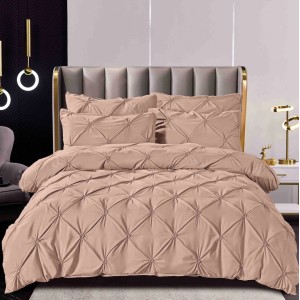 Lenjerie pat dublu,  FINET, 6 piese, cu PLIURI BRODATE, Jojo Home, Maro deschis