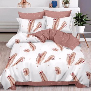 Lenjerie pat dublu,  FINET, 6 piese, Maro, pene, inimioare