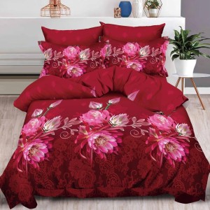 Lenjerie pat dublu, 6 PIESE, IMPRIMEU 3D Multiplicat, Microfibra, Rosu, flori Lenjerie pat dublu, 6 PIESE, IMPRIMEU 3D Multiplicat, Microfibra, Rosu, flori