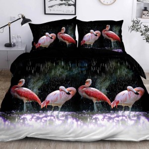 Lenjerie pat dublu, 4 piese, IMPRIMEU 3D Multiplicat Multiplicat, Microfibra, Somon, flamingo