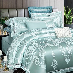 Lenjerie de Pat Dublu, Jacquard Premium Satinat, Set 6 Piese, Calitate Superioară, Luciu Elegant și Confort Desăvârșit, Aqua Lenjerie de Pat Dublu, Jacquard Premium Satinat, Set 6 Piese, Calitate Superioară, Luciu Elegant și Confort Desăvârșit, Aqua