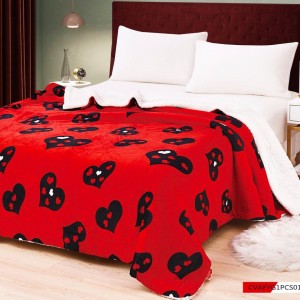 Pătură Luxoasă Cocolino din Microfibră Ultra-Moale, cu Blăniță Sherpa, 200x230 cm - Confort Maxim și Design Elegant pentru Nopți Perfecte, Roșu, Negru, Inimioare