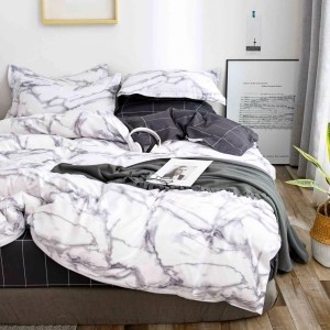 Lenjerie pat 1 PERSOANA, 4 piese, cu ELASTIC,  Gri, model marmura
