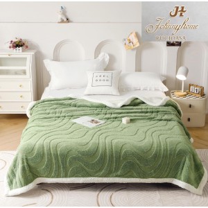 Pătură Super Soft Cocolino cu Blăniță, 200x230 cm – Eleganță și Căldură cu Model 3D în Relief, Valuri Elegante, Verde