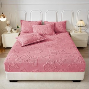 Cearsaf cu elastic COCOLINO, 180x200x25cm, 2 fete de perne, fluturi, Roz