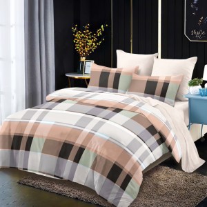 Lenjerie pat dublu,  FINET, 6 piese, Crem, Multicolor, carouri