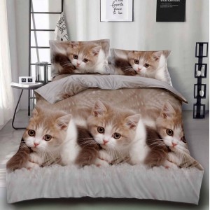 Lenjerie pat dublu, 4 piese, IMPRIMEU 3D Multiplicat Multiplicat, Microfibra, Bej, pisicute Lenjerie pat dublu, 4 piese, IMPRIMEU 3D Multiplicat Multiplicat, Microfibra, Bej, pisicute
