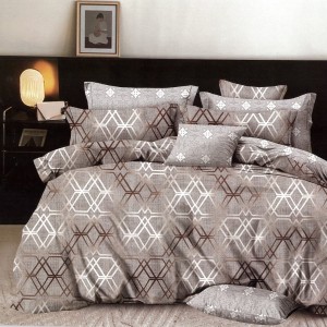 Lenjerie pat dublu,  FINET, 6 piese, cu ELASTIC, Gri, forme geometrice