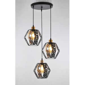 Pendul RFAN, Model 4187-3, Cu Abajur, 3 X E27, Inaltime Reglabila, Negru