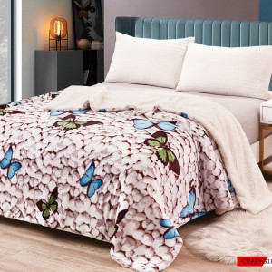 Pătură Luxoasă Cocolino din Microfibră Ultra-Moale, cu Blăniță Sherpa, 200x230 cm - Confort Maxim și Design Elegant pentru Nopți Perfecte, Gri, Fluturi