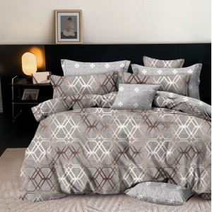 Lenjerie pat dublu,  FINET, 6 piese, Gri, forme geometrice