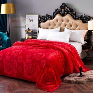 Patura pufoasa cocolino 200x230cm, 240g/mp, Rosu, trandafiri