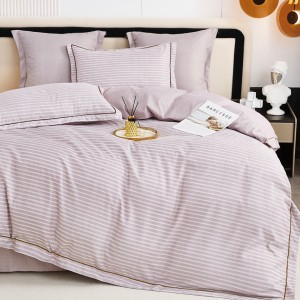 Lenjerie de Pat Dublu, Super Premium,  Finet Ranforsat – Set Exclusivist 6 Piese, Ambalat în Cutie de Lux, Lila, Alb, dungi