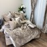 Set Luxury:  Lenjerie de Pat dublu, din Catifea Royală Velvetto, 6 piese si Draperie cu inele încastrate, 2buc x 150x245cm, cu Șnur Magnetic și Față de Pernă Decorativă, Bej [2]