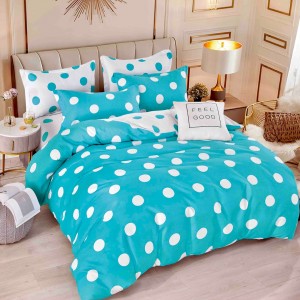 Lenjerie pat dublu,  FINET, 6 piese, cu ELASTIC, Jojo Home, Bleu, buline