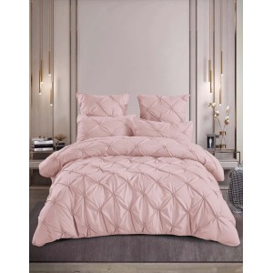 Lenjerie de Pat Premium din  Finet cu Pliuri Brodate, 6 Piese, Nesifonabilă și Durabilă, Roz pudra