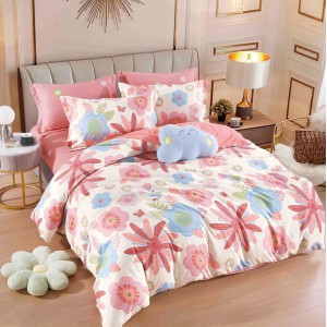 Lenjerie pat dublu,  FINET, 6 piese, Jojo Home, Roz, flori