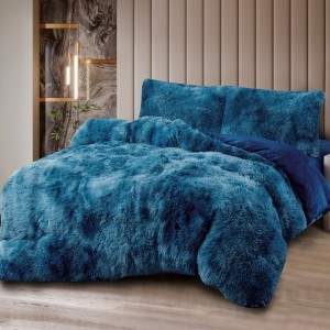 Lenjerie Cocolino Fluffy Super Pufoasă, Set 4 Piese, Pat Dublu, Cearșaf cu elastic – Căldură și Confort Premium, Ideală pentru Nopți Friguroase, Turquoise degrade