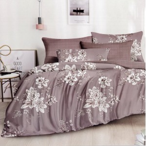 Lenjerie pat dublu, FINET, 6 piese, Gri, flori Lenjerie pat dublu, FINET, 6 piese, Gri, flori