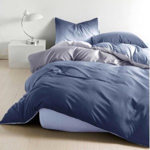 Lenjerie pat dublu, bumbac satinat,  cu elastic, Albastru