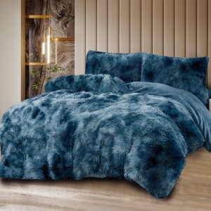 Lenjerie Cocolino Fluffy Super Pufoasă, Set 4 Piese, Pat Dublu, Cearșaf cu elastic – Căldură și Confort Premium, Ideală pentru Nopți Friguroase, Albastru degrade