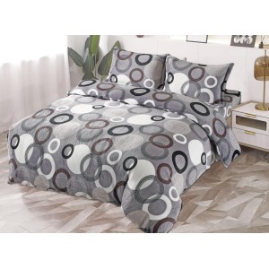 Lenjerie pat dublu, Super Pufoasa COCOLINO, 4 piese, cu ELASTIC, Gri, cercuri