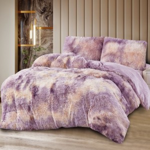 Lenjerie Cocolino Fluffy Super Pufoasă, Set 4 Piese, Pat Dublu, Cearșaf cu elastic – Căldură și Confort Premium, Ideală pentru Nopți Friguroase, Lila degrade