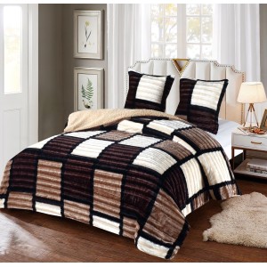 Pilota CoCoLiNo Frizzy cu blanita, matlasata, 200x230cm, cu fete de perna 60x60cm, Crem, Maro, patratele