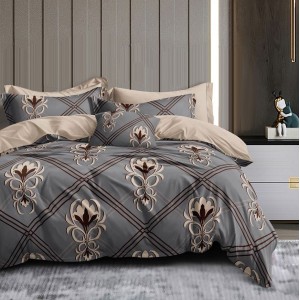 Lenjerie pat dublu,  FINET, 6 piese, Gri, floral